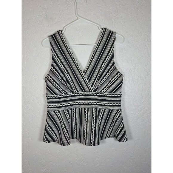 Vanessa Virginia Anthropologie Black & White V-Neck Upton Peplum Cropped Large - Picture 3 of 5
